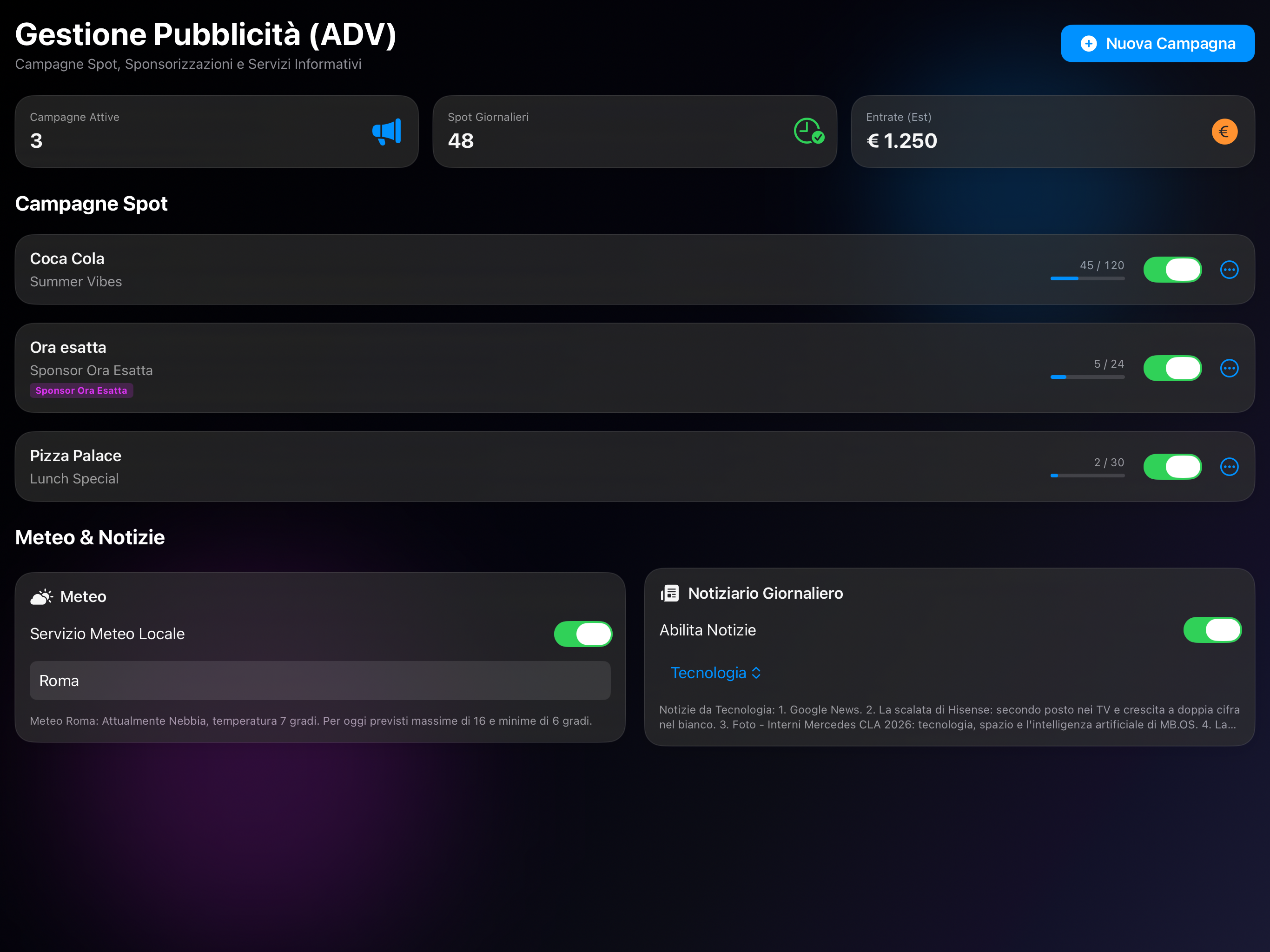 Gestione campagne pubblicitarie