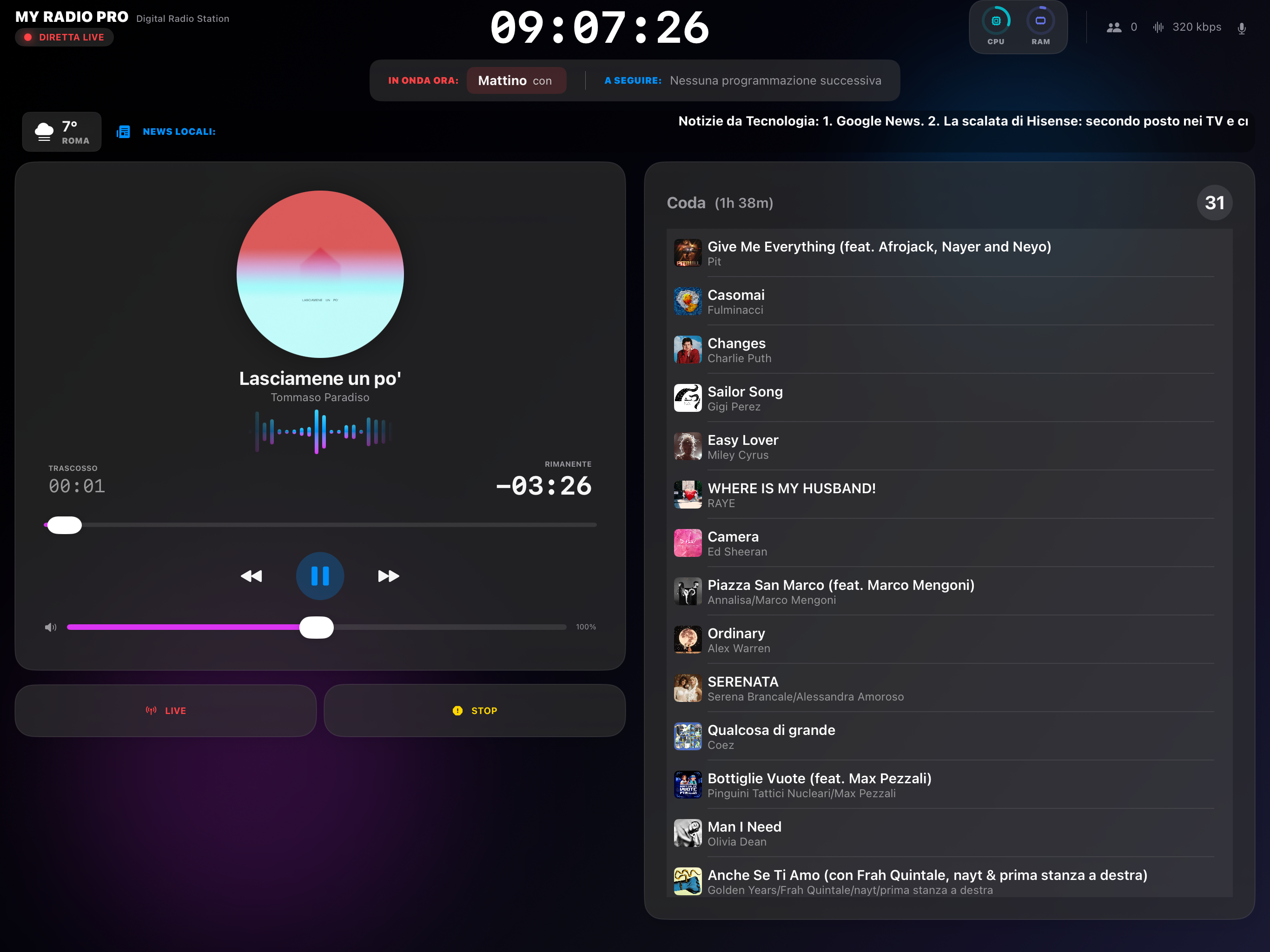 Dettaglio player e waveform